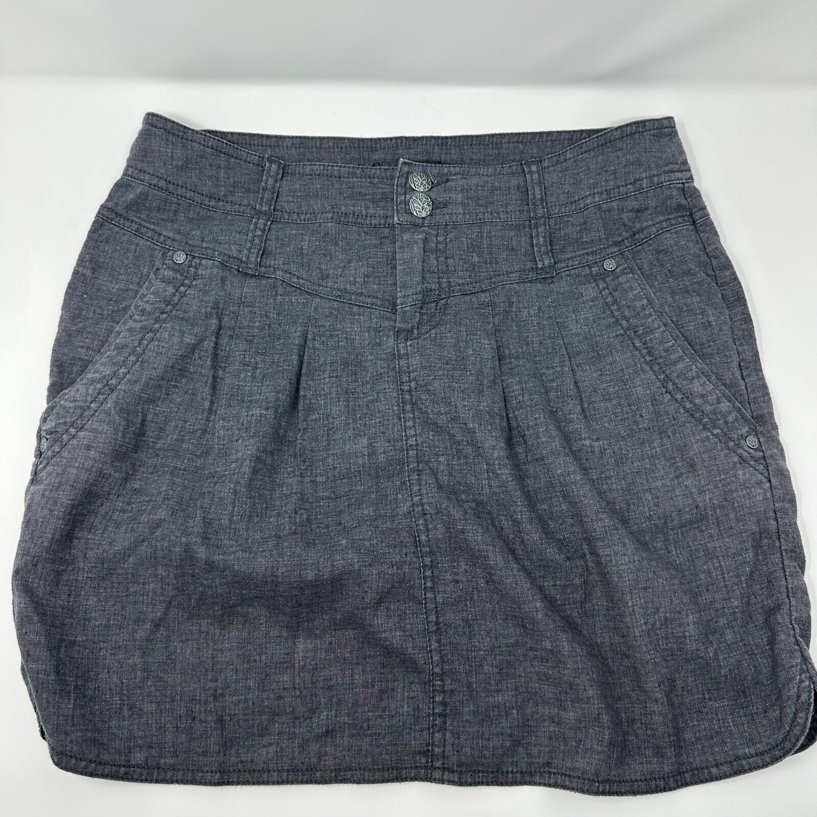 Prana Women's Coal Gray Chambray Lizbeth Skirt Size Hemp Blend Upf 50 Msrp $69